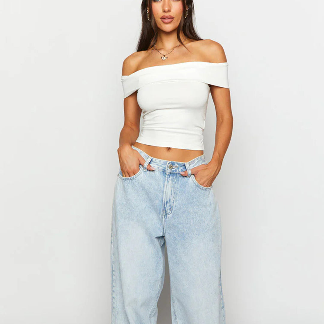 Damen Off-Shoulder Crop-Top aus elastischem Material mit figurformendem Design Drune