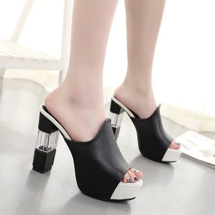 Damen hochwertige Plateau-Mules mit transparentem Blockabsatz Drune