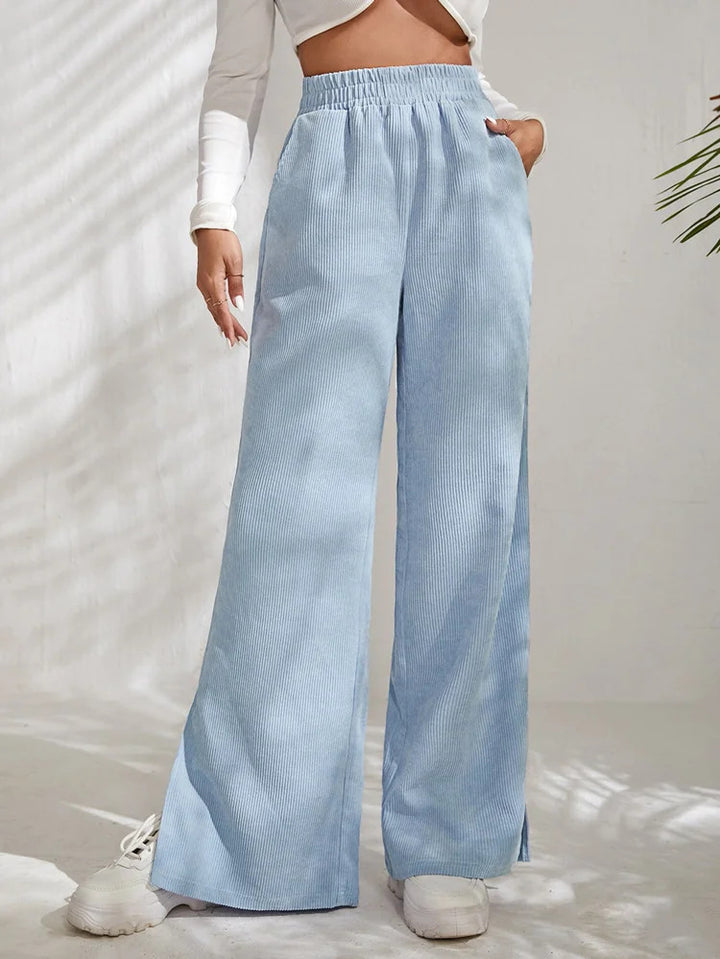Damen Weite Cord-Hose mit elastischem Bund und seitlichen Schlitzen Drune