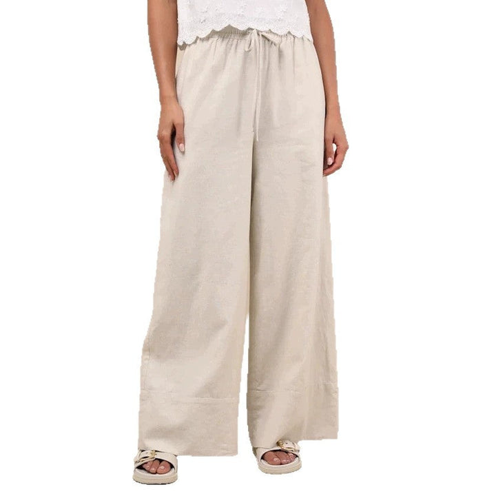 Damen Weite Leinenhose mit elastischem Bund und seitlichen Taschen Drune