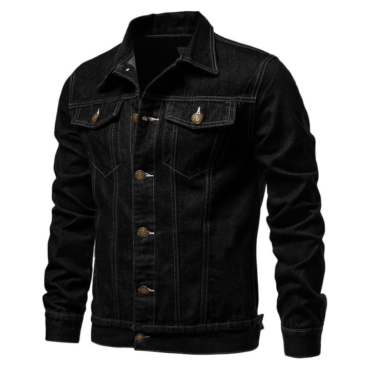 Herren nan taillierte Jeansjacke mit Brusttaschen, durchgehender Knopfleiste und Kontrastnähten Drune