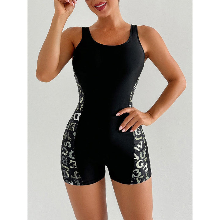 Damen Sportlicher Einteiler Badeanzug mit modischem Grafikdesign Drune
