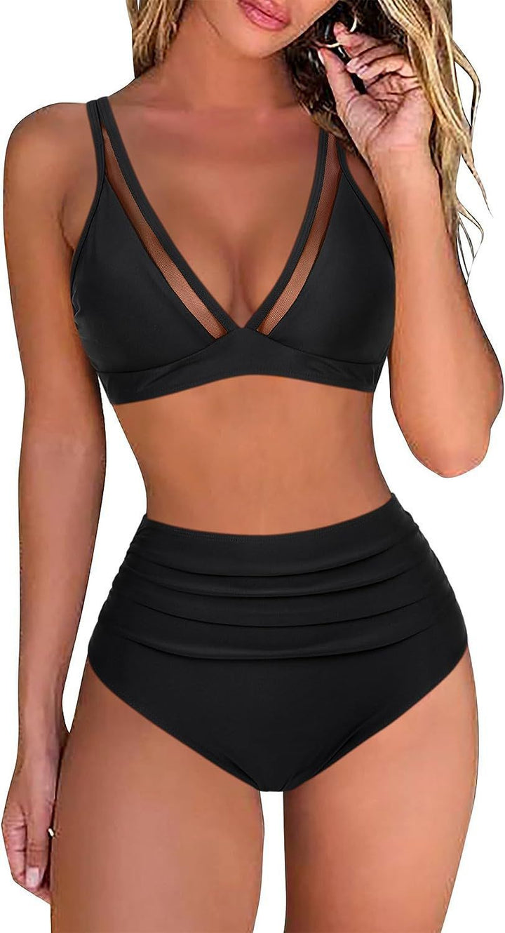 Damen Sportliches Bikini-Set mit atmungsaktiver Mesh-Ausschnittherstellung Drune