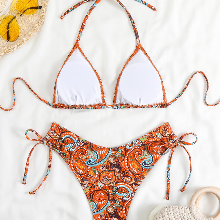 Damen Triangel-Bikini mit verspieltem Paisley-Muster und anpassbaren Trägern Drune