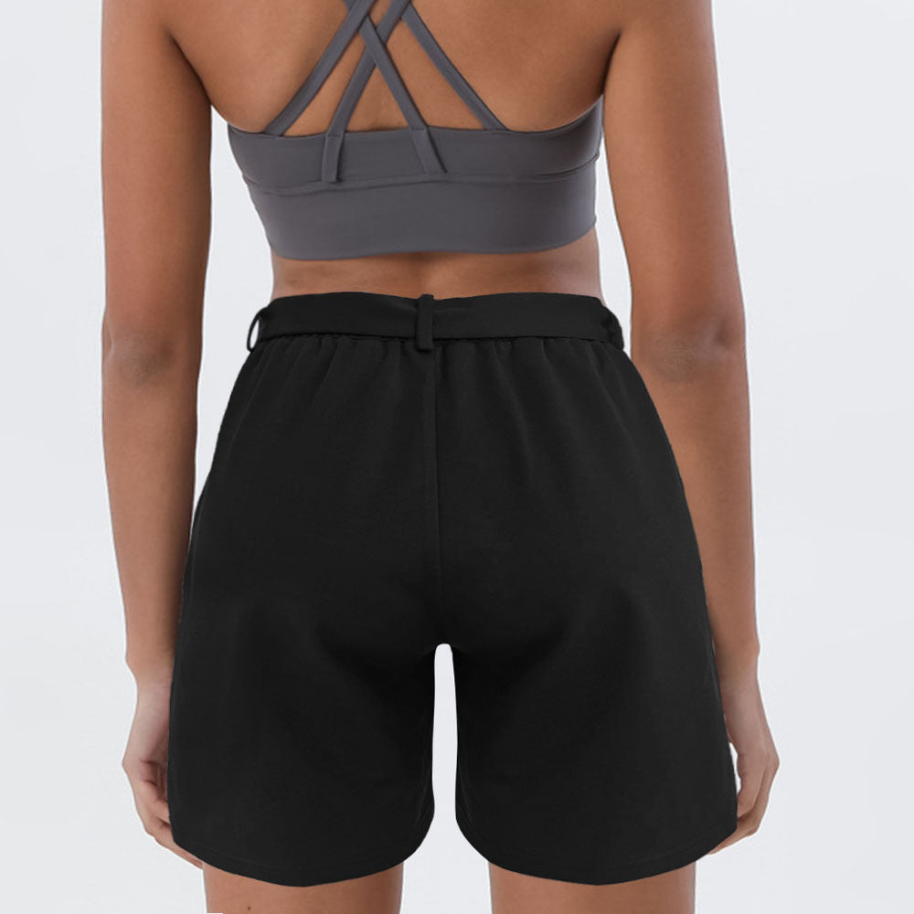 Damen Sportliche Shorts mit hohem Taillenbund und dekorativem Bindegürtel Drune