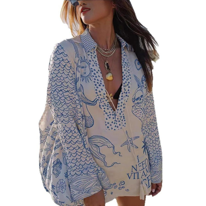 Damen Strandtunika mit kreativen Printmotiven Drune