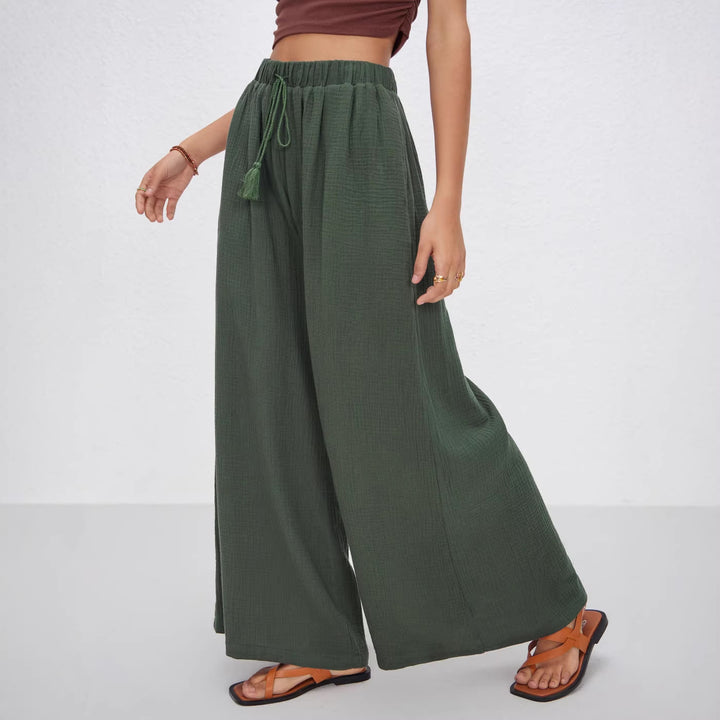 Damen weite Sommerhose im lässigen Boho-Stil mit elastischem Bund und seitlichen Taschen Drune