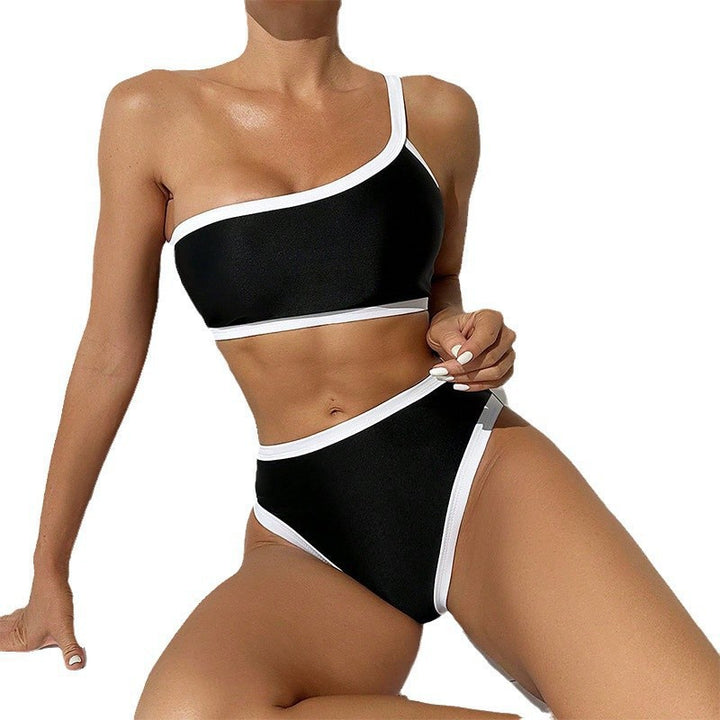 Damen Einseitiger Bikini mit kontrastierendem Design und hochgeschnittenem Unterteil Drune