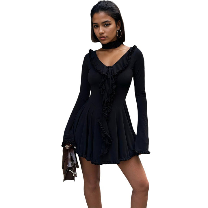 Damen Minikleid mit Rüschendetails und schickem V-Ausschnitt Drune
