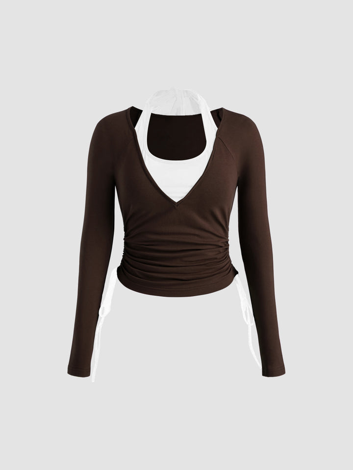 Damen Longsleeve Shirt mit doppeltem Design und Raffung Drune