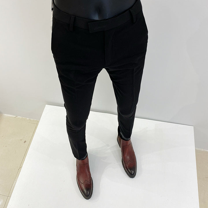 Herren nan schlanke elegante Anzughose mit Stretchbund, Bügelfalte und schmal zulaufendem Bein Drune