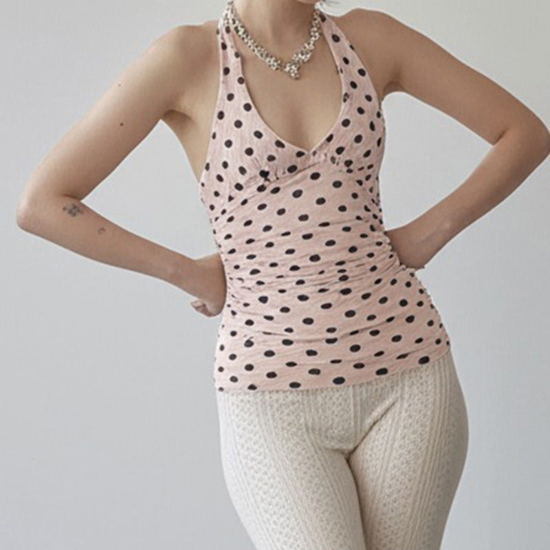 Damen Spaghetti-Trägertop mit Rüschen und verspieltem Punkte-Design Drune