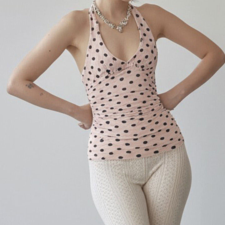 Damen Spaghetti-Trägertop mit Rüschen und verspieltem Punkte-Design Drune
