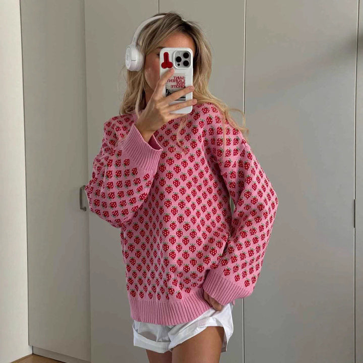 Damen Oversized Pullover mit floralem Muster Drune