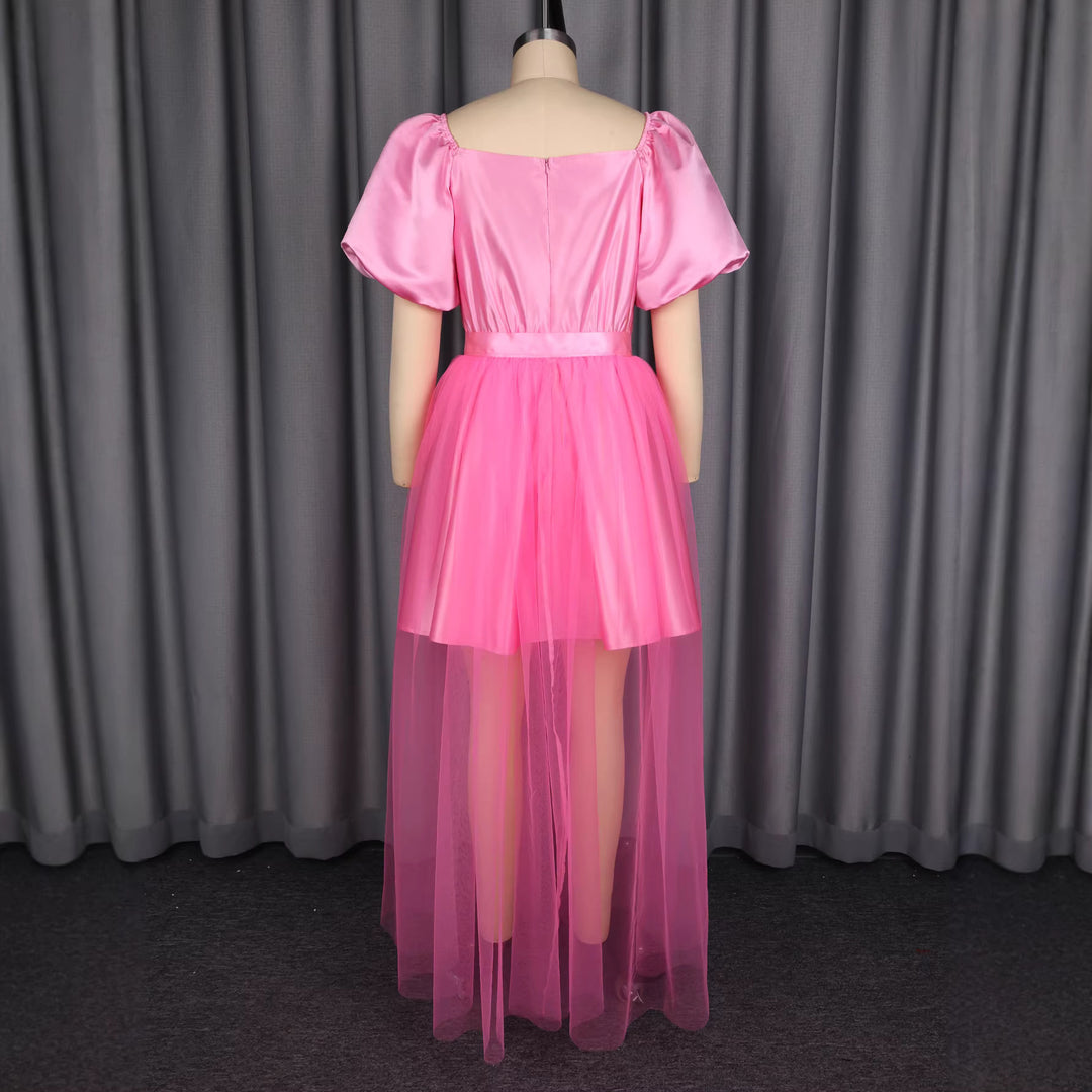 Damen luftiges Kleid mit schickem Tüllrock und Puffärmeln Drune