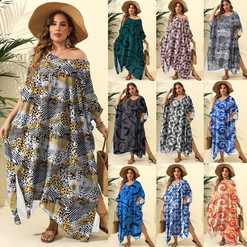 Damen lässiges Maxikleid mit asymmetrischem Saum und Animal-Print Drune