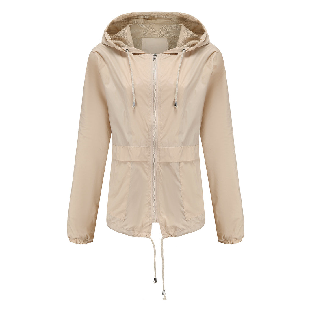 Damen sportliche Windbreaker-Jacke mit verstellbarer Kapuze und elastischen Bündchen Drune