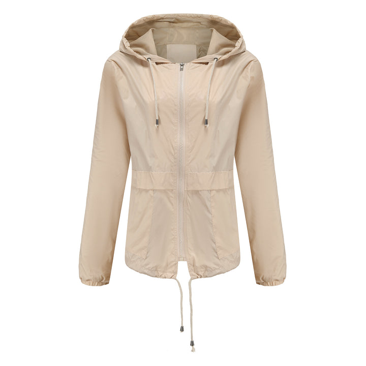 Damen sportliche Windbreaker-Jacke mit verstellbarer Kapuze und elastischen Bündchen Drune