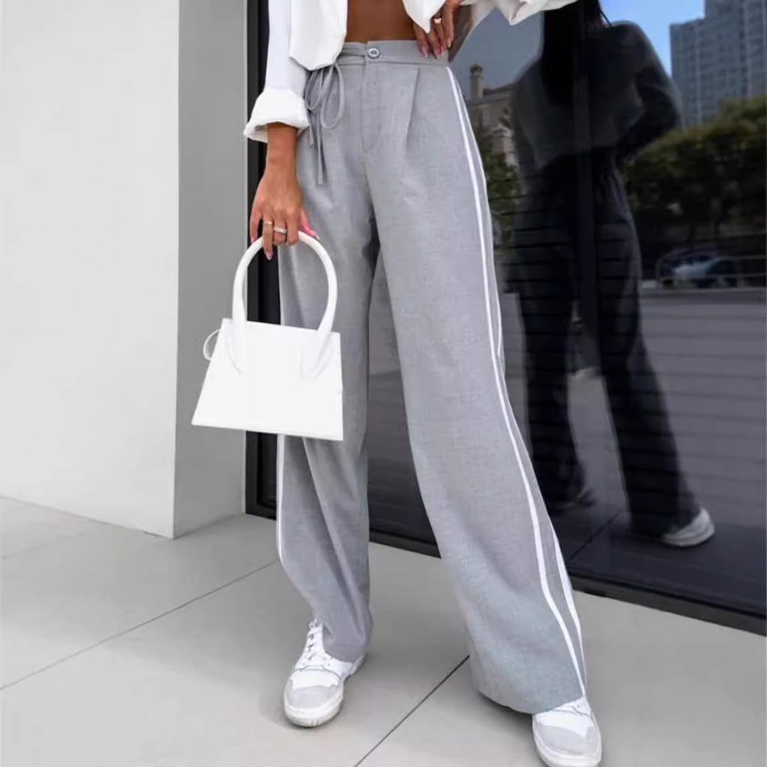 Damen weite Freizeithose mit seitlichen Streifen und Bindegürtel Drune