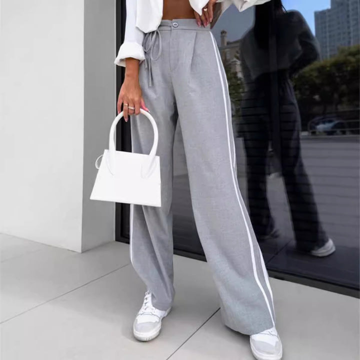 Damen weite Freizeithose mit seitlichen Streifen und Bindegürtel Drune