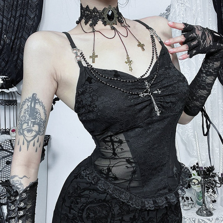 Damen Spitzen-Camisole mit elegantem Choker und verführerischen Transparenzen Drune