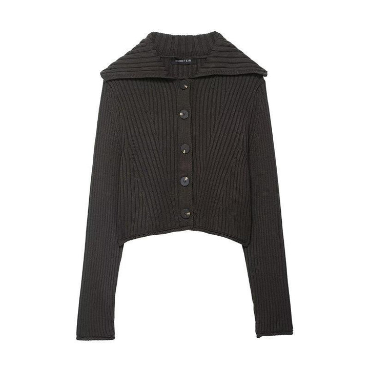 Damen Strickjacke mit breitem Kragen und modischen Knopfdetails Drune