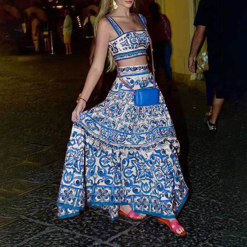 Damen Zweiteiliges Set mit floralem Print und schwingendem Rock Drune