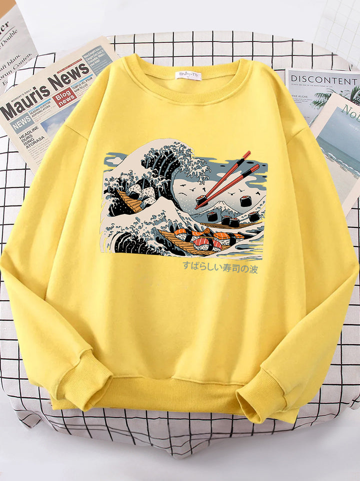 Damen Sweatshirt mit künstlerischem Wellen-Design und gemütlichem Schnitt Drune