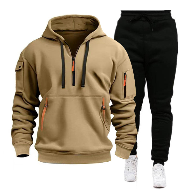 Herren nan Performance-Hoodie- und Jogginganzug mit Neon-Zippern, Utility-Taschen und elastischem Tunnelzug Drune
