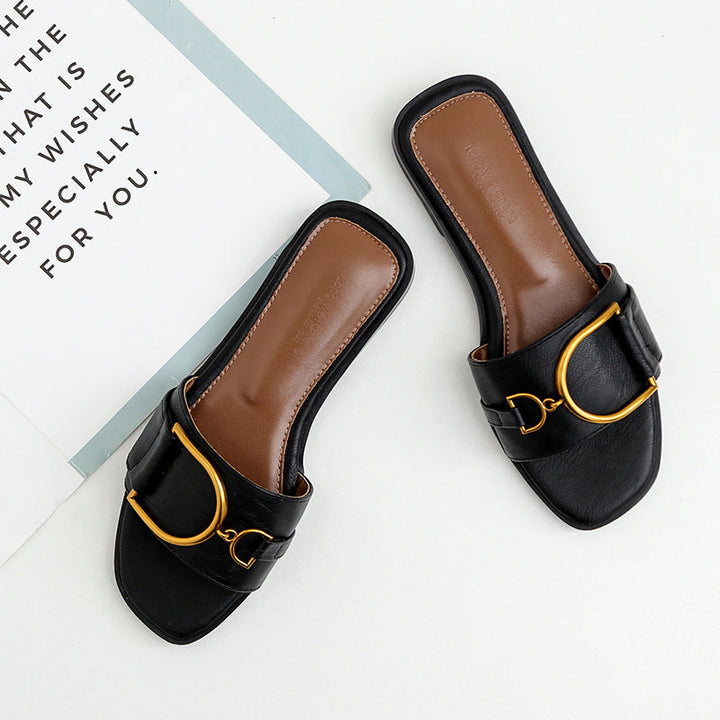 Damen Elegante Slides mit luxuriösem goldenen Akzent und bequemem Fußbett Drune