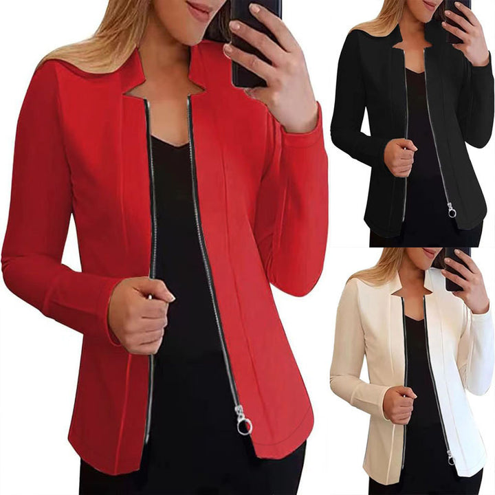 Damen elegante Jacke mit durchgehendem Reißverschluss und schmalem Schnitt Drune