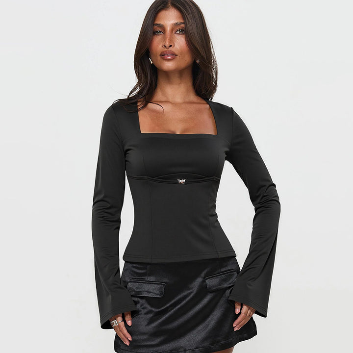 Damen Langarmoberteil mit rechteckigem Ausschnitt und eleganten Rüschendetails Drune