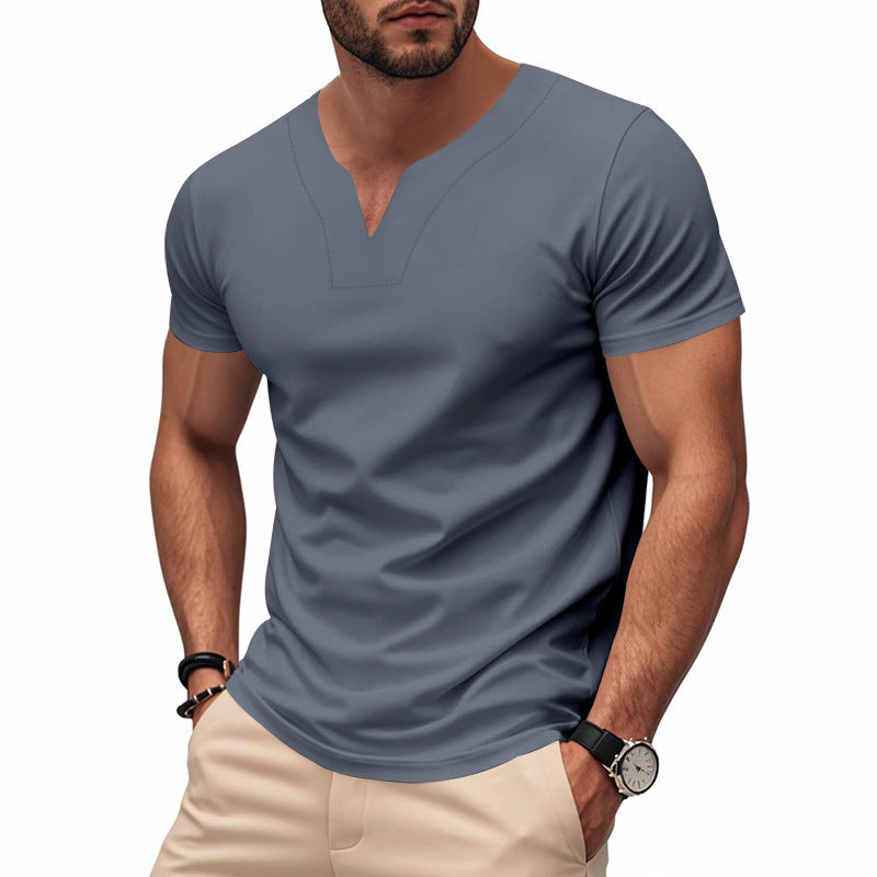 Herren kurzärmliges T-Shirt mit V-Ausschnitt und atmungsaktivem Stoff Drune