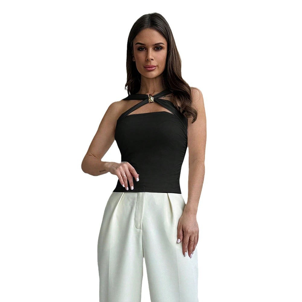 Damen elegantes Top mit dekorativem Knoten und asymmetrischem Ausschnitt Drune