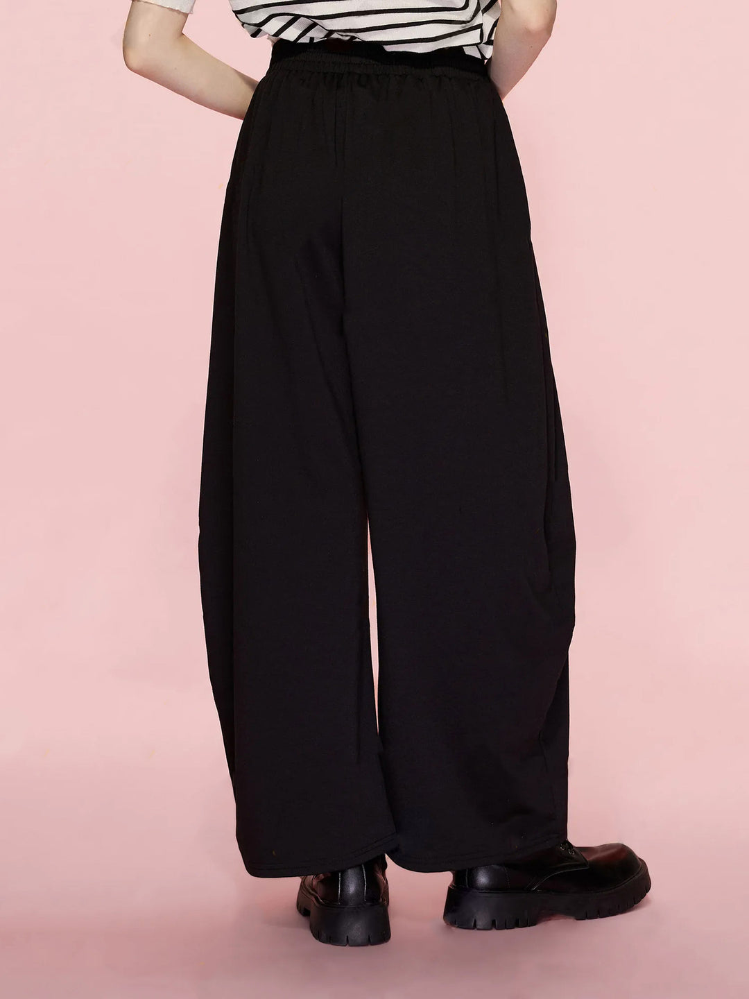 Damen weite Palazzo-Hose mit elastischem Bund und Falten Drune