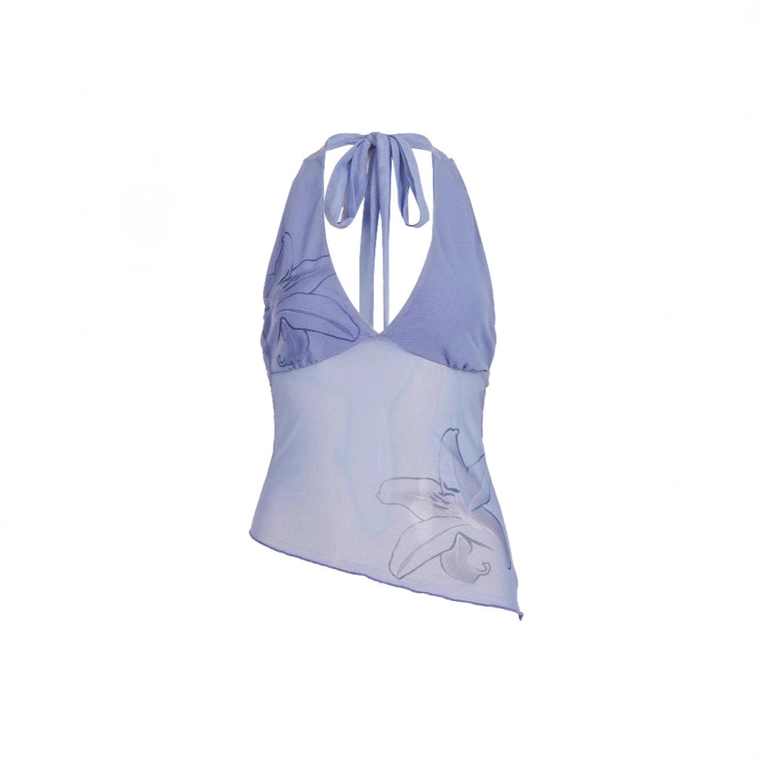 Damen Neckholder Oberteil mit floralem Design und asymmetrischem Schnitt Drune