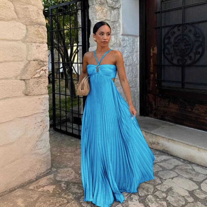 Damen Plisseekleid mit schulterfreiem Design und raffinierten Trägerdetails Drune