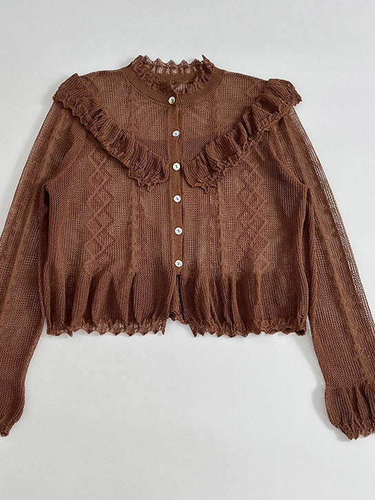 Damen feine Strickjacke mit Rüschendetails und Knopfleiste Drune