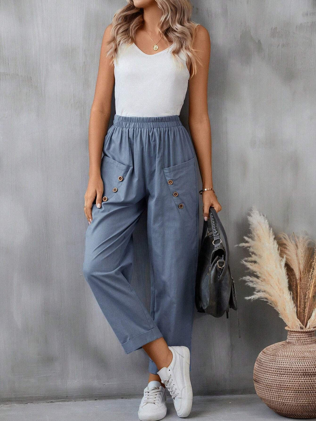 Damen elegante Freizeitpants mit Knopfdetails Drune