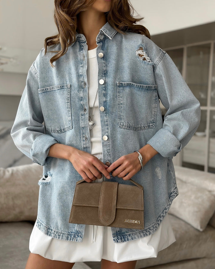 Damen Jeansjacke mit lässigem Oversized-Schnitt und destruktiven Details Drune