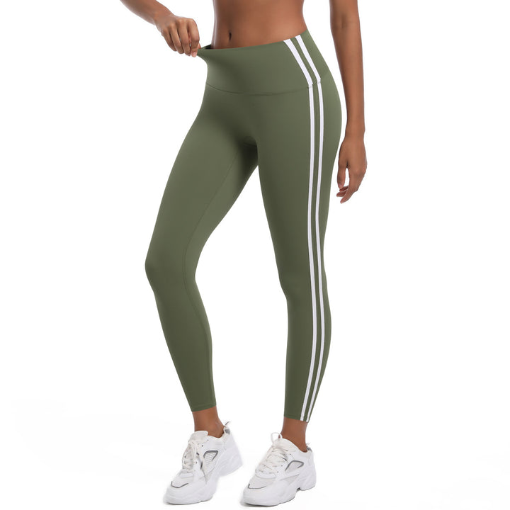 Damen Hochtaillierte Sportleggings mit atmungsaktivem Material und seitlichen Streifen Drune