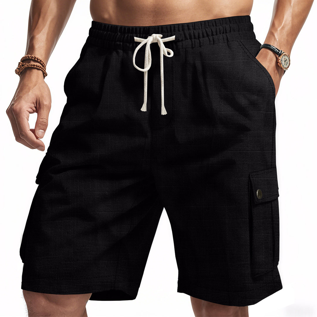 Herren nan utilitarische Cargo-Shorts mit Elastikbund, Tunnelzug und aufgesetzten Klappentaschen Drune
