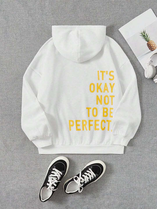 Damen Kapuzenpullover mit motivierendem Schriftzug und kuscheligem Innenfutter Drune