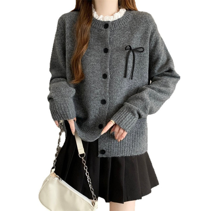 Damen Strickcardigan mit dekorativen Knöpfen und Schleifenakzent Drune