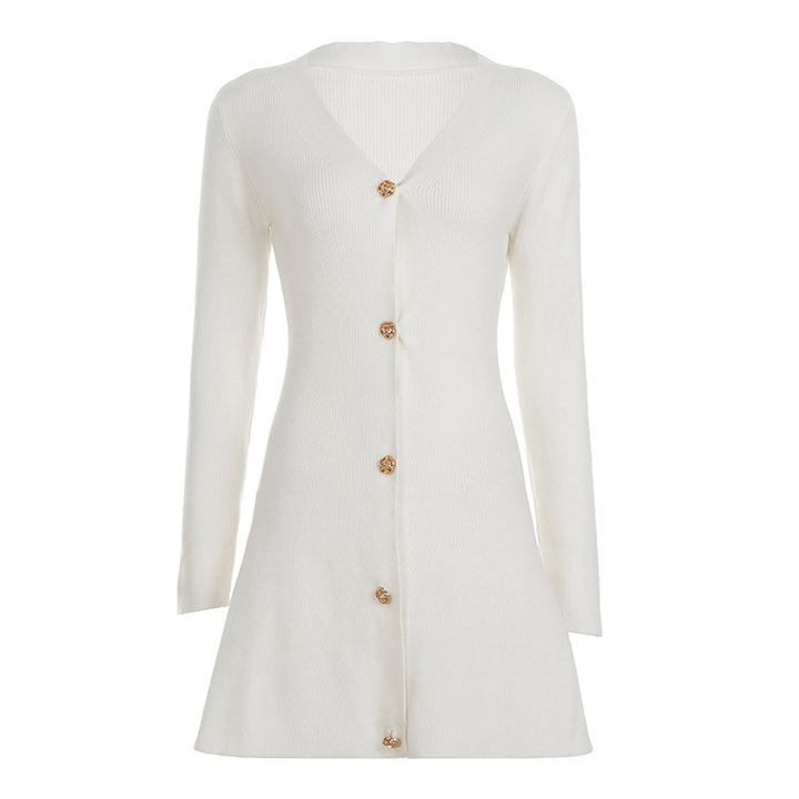 Damen nan tailliertes Strickkleid-Cardigan mit V-Ausschnitt und dekorativen Zierknöpfen Drune