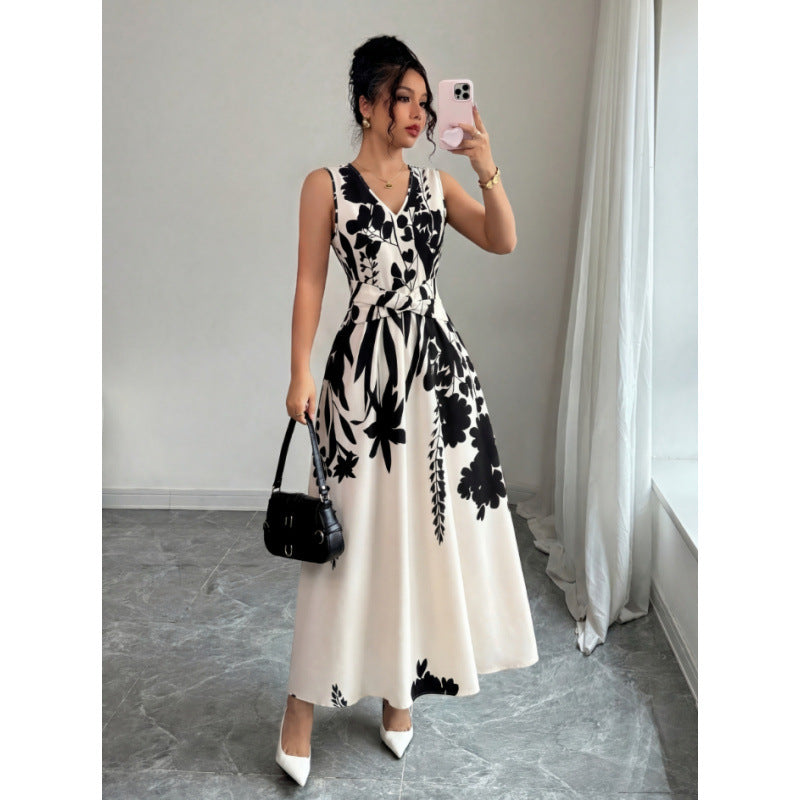 Damen Maxikleid mit floralem Design und taillierbarem Gürtel Drune