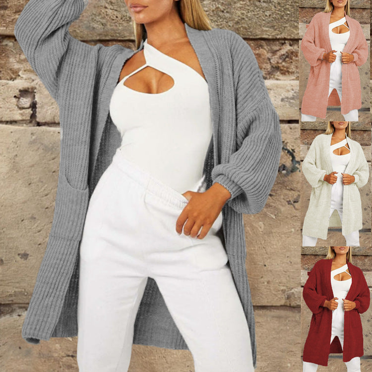 Damen Strickcardigan mit tiefem Schnitt und praktischen Taschen Drune