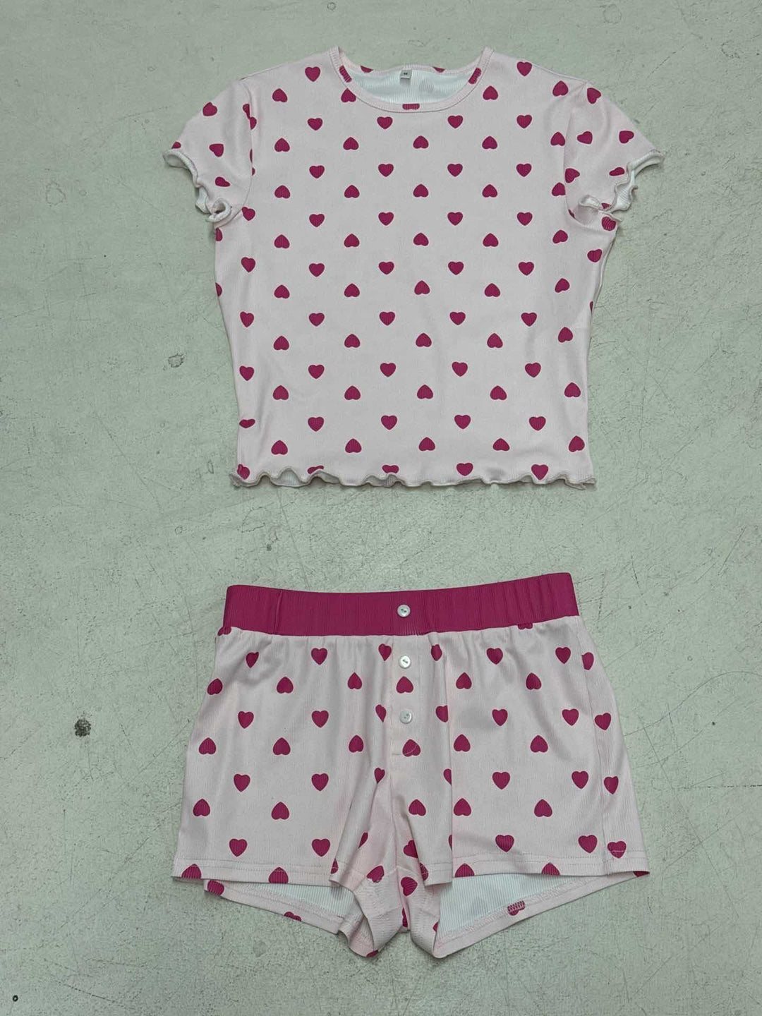 Damen Freizeitpyjama Set mit herzförmigem Design und elastischem Bund Drune