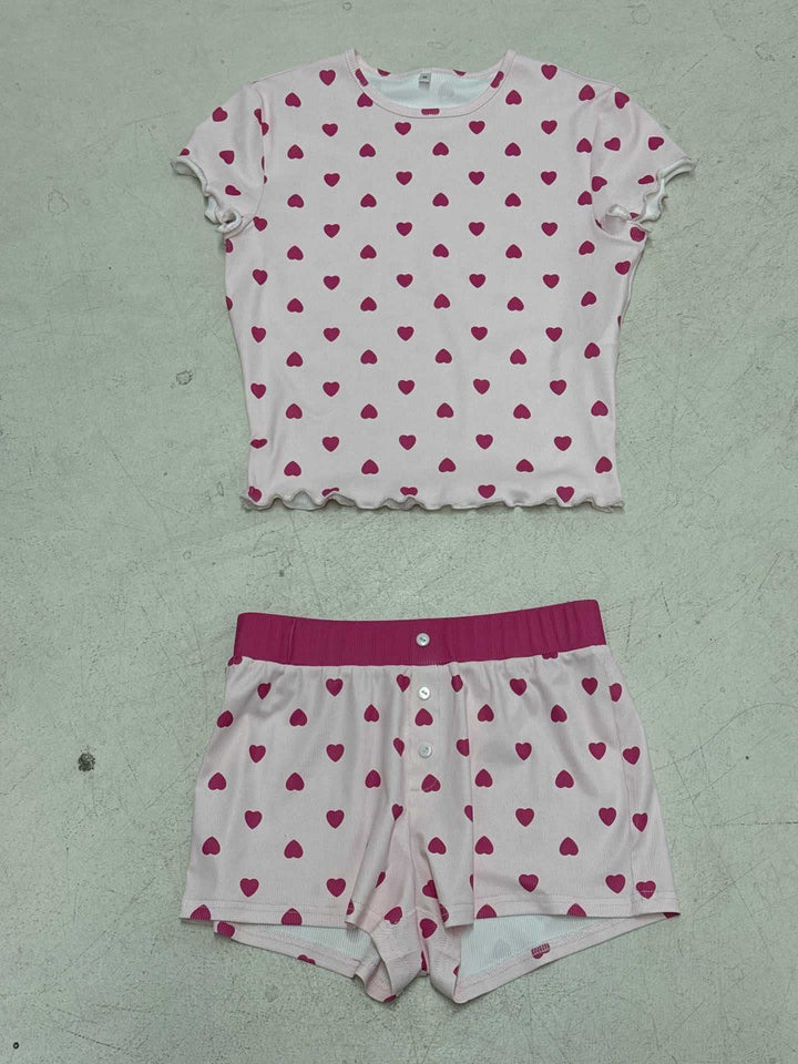 Damen Freizeitpyjama Set mit herzförmigem Design und elastischem Bund Drune