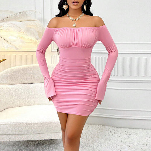Damen Off-Shoulder Minikleid mit raffinierten Rüschendetails und figurformender Silhouette Drune